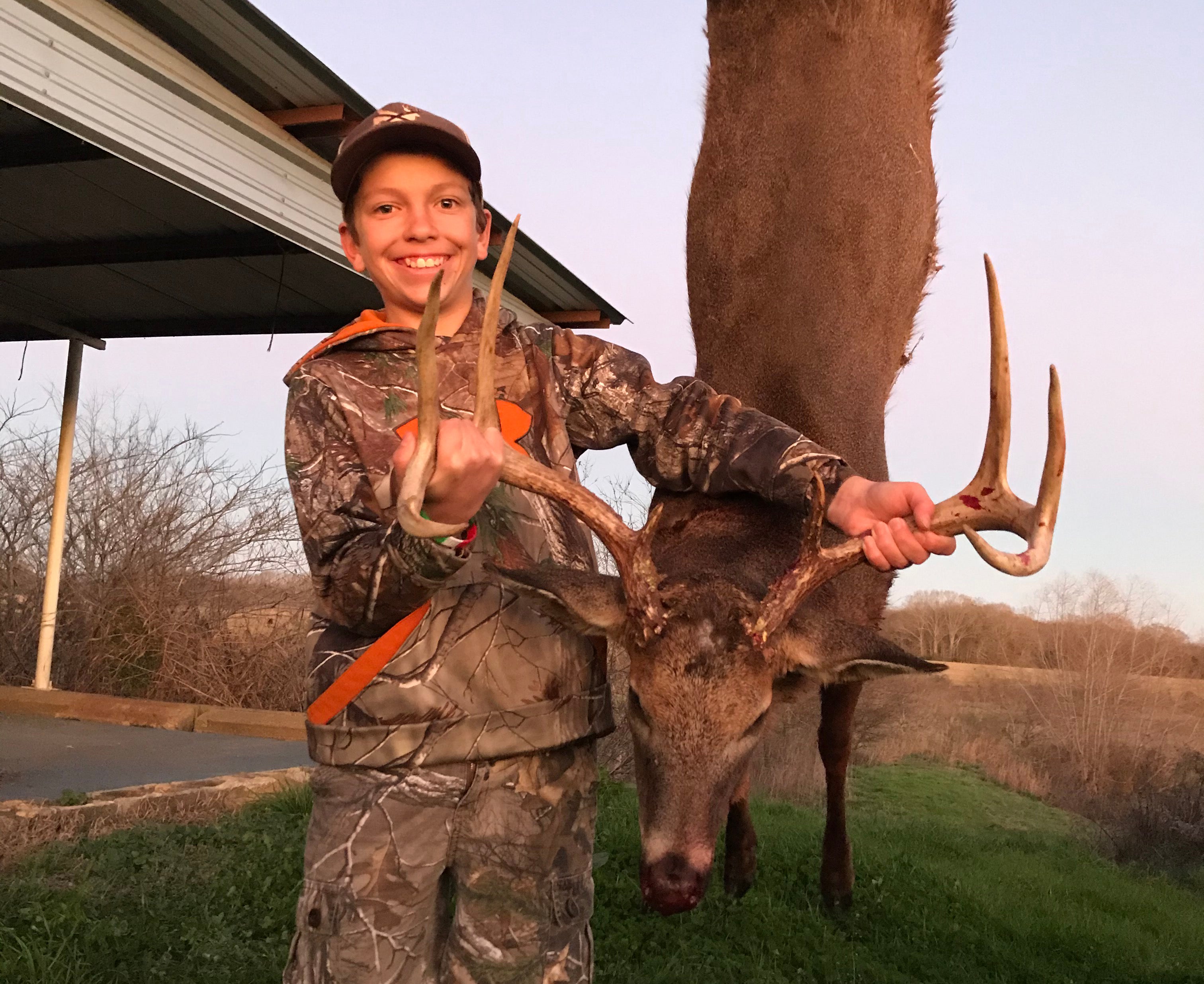 12-year-old Cade Smith from Jemison, Alabama, harvested an 8-point buck during a FWFTA Youth Hunt in January 2020.