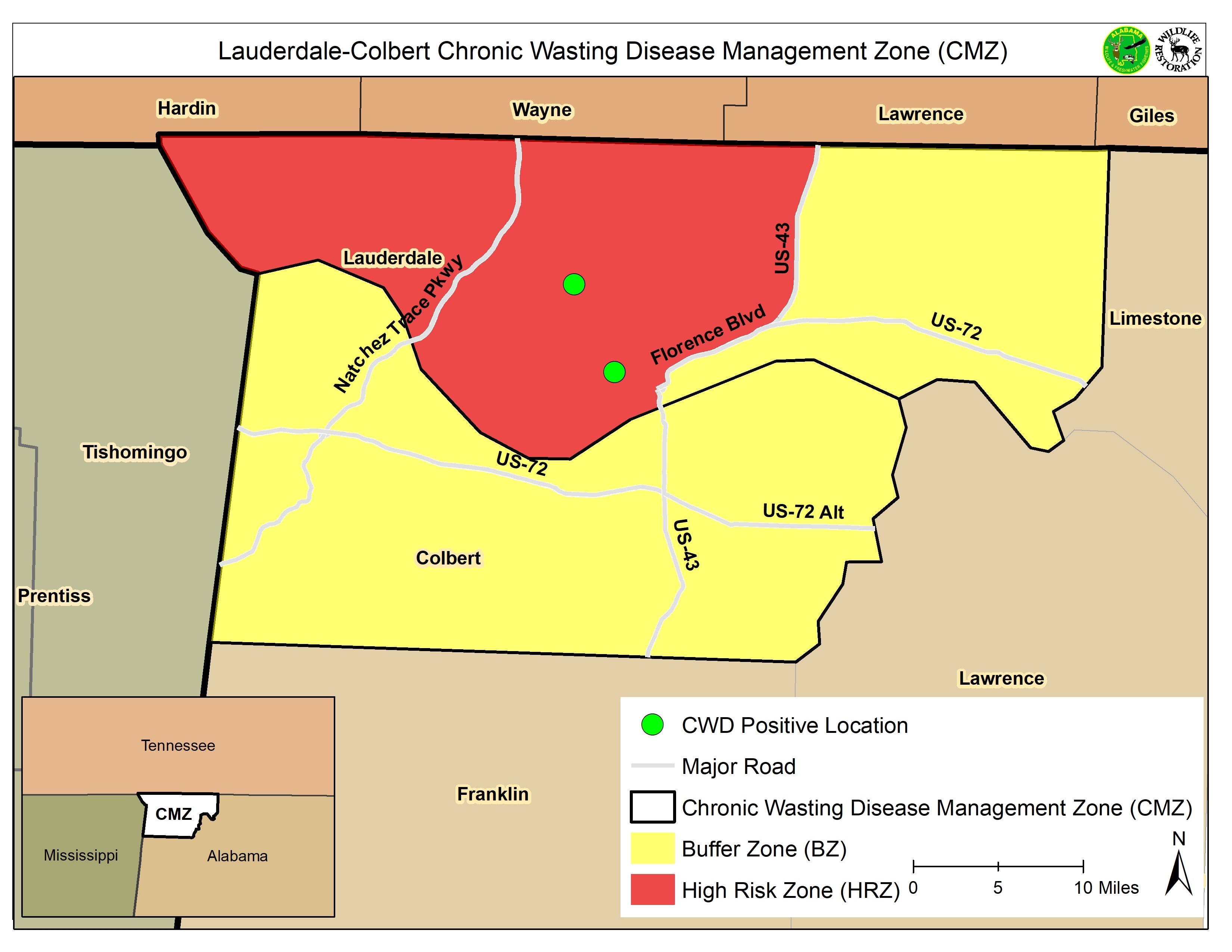 Lauderdale County CWD Detection Map