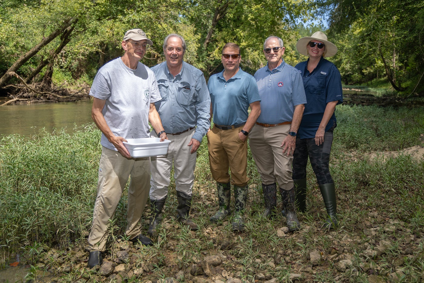 Partnerships are essential to conserving Alabama's natural resources. Left to right: AABC Director Paul Johnson, Sen. Steve Livingston, Raymond Jones, Rep. Mike Kirkland, and ADCNR Deputy Commissioner Charlanna Skaggs.