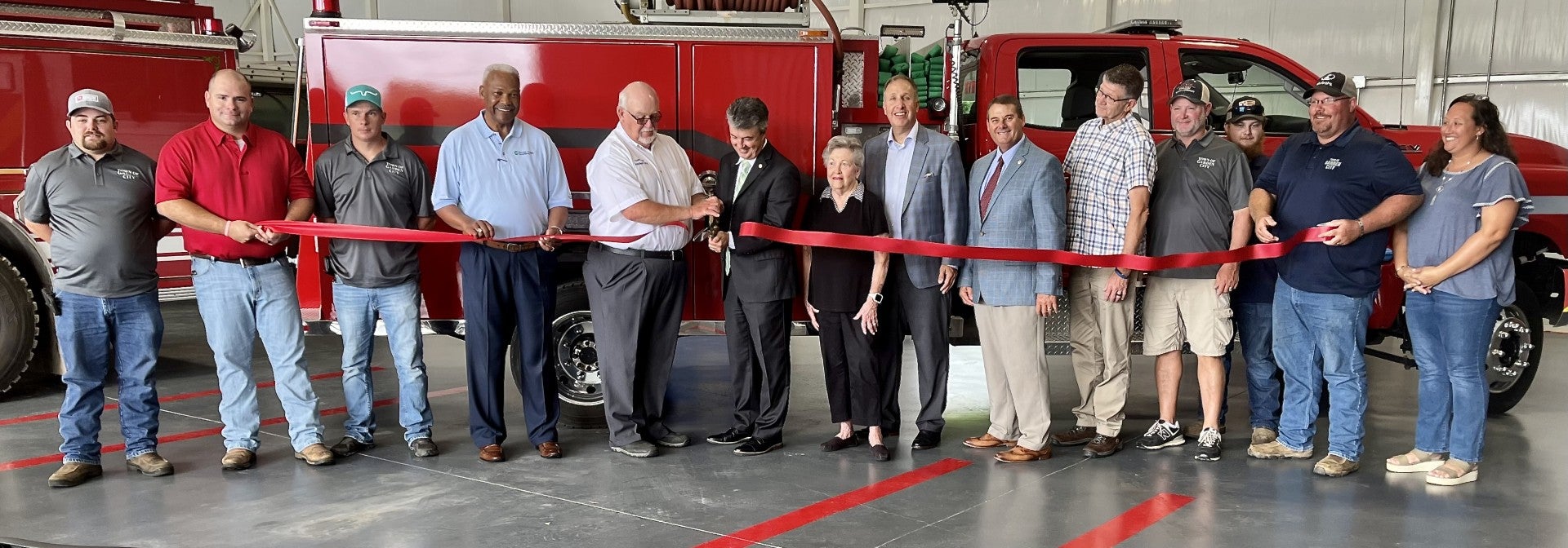 Alabama Attorney General Steve Marshall cuts the ceremonial ribbon during the event on Wednesday, July 24, 2024, at the the Garden City Fire Station