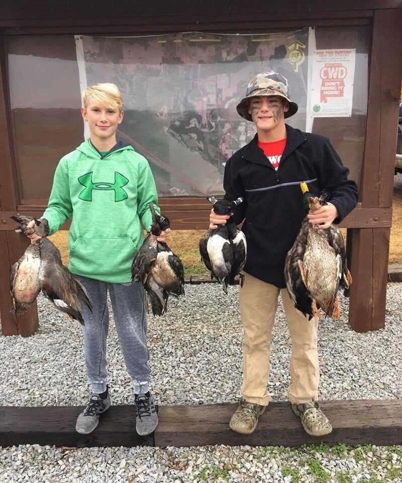 Youth hunters Ethan Patterson and Cole McGinnis had a successful hunt at the Swan Creek Wildlife Management Area in Limestone County during one of two special waterfowl hunting days this season.